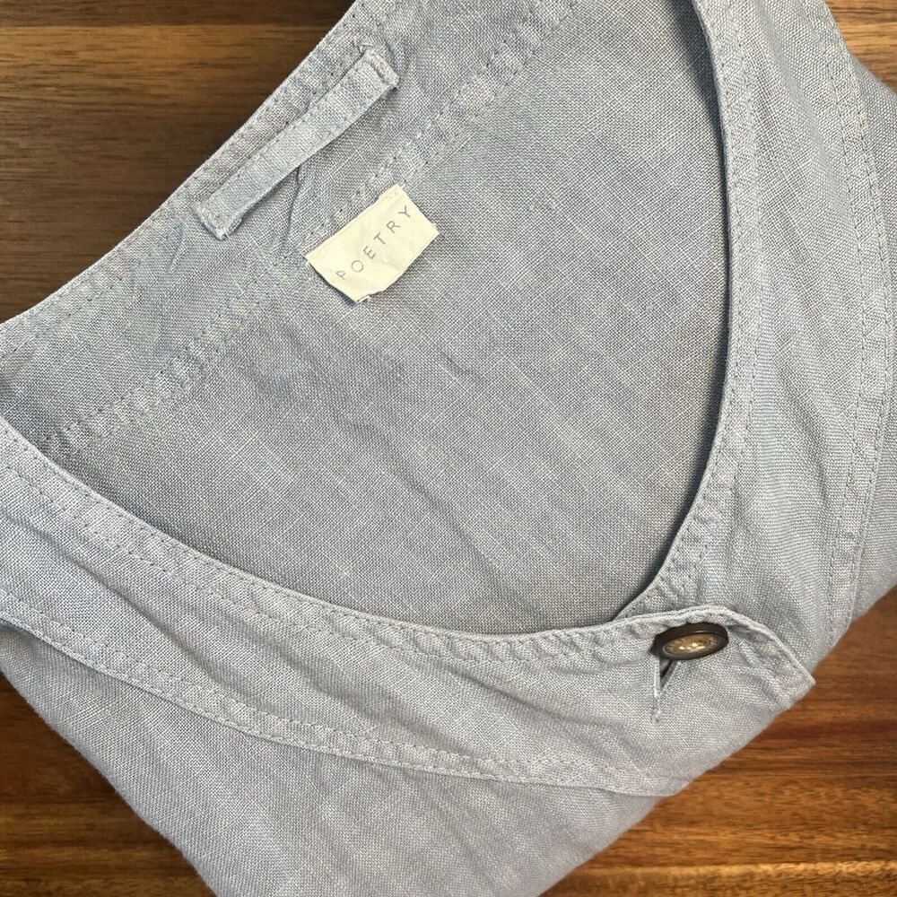 Poetry Beautiful Light Denim 100% Linen Button Up Shirt Jacket Top Women's Sz 2 - Picture 5 of 5